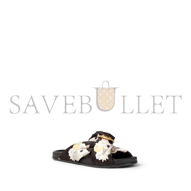 FENDI FEEL BLACK FF JACQUARD SATIN SLIDES 8X8645AWL6F0FGH